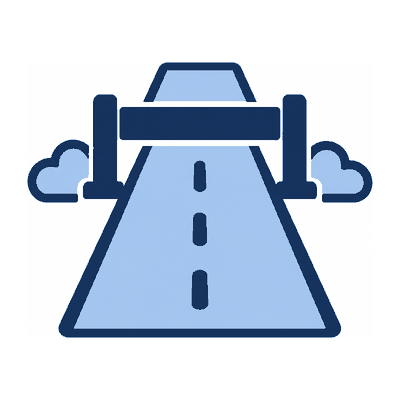 A road ahead with a barrier across it.