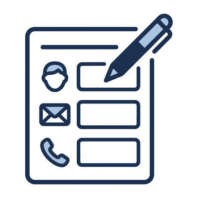 A form with boxes to fill in, and a pen.