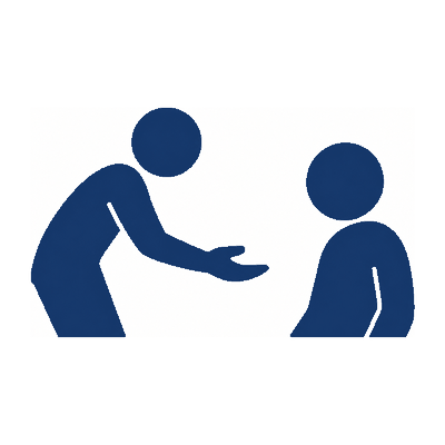One person leaning forward and holding out a hand to another person.