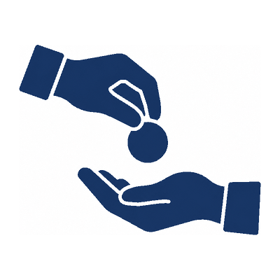 One hand passing a coin to another hand.