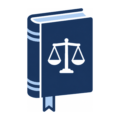 A law book with a set of scales on the cover.